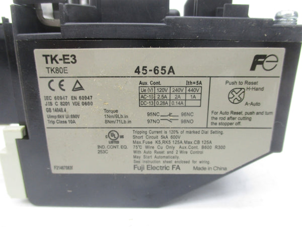 FUJI ELECTRIC TK-E3 TK80EW-J 440V 45-65A NSMP