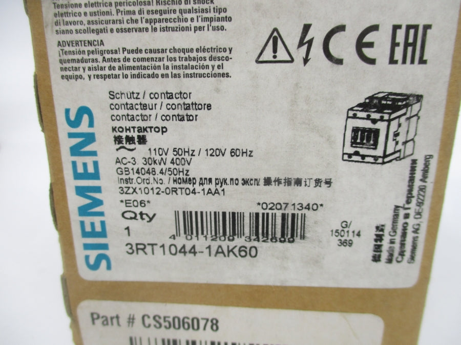 SIEMENS 3RT1044-1AK60 110/120V NSMP