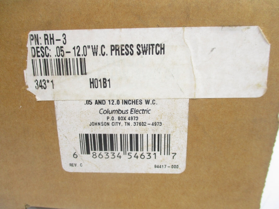 COLUMBUS ELECTRIC RH3A 2E462A 125-277VAC 15A 1/2PSI  NSMP