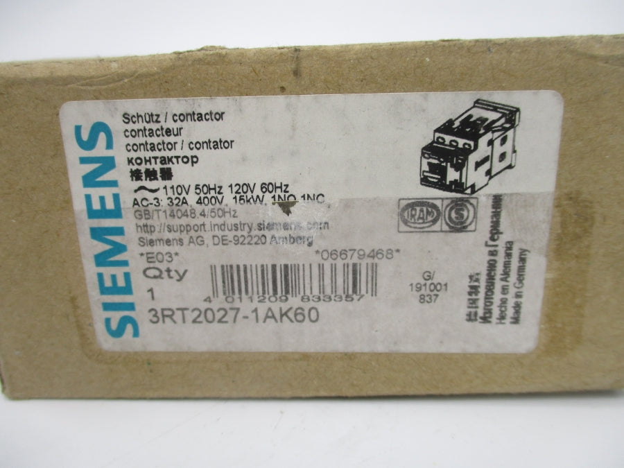 SIEMENS 3RT2027-1AK60 110/120V 32A NSMP