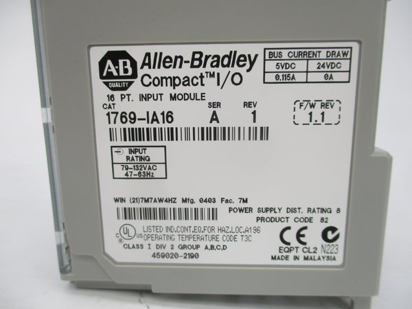 INDUSTRIAL SPARE PART 1769-IA16 SER. A F/W 1.1 (NO TERMINAL) REV. 1 NSMP