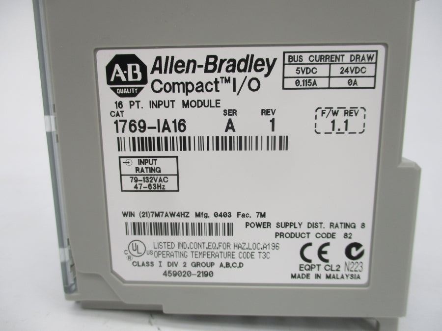 INDUSTRIAL SPARE PART 1769-IA16 SER. A F/W 1.1 (NO TERMINAL) REV. 1 NSMP