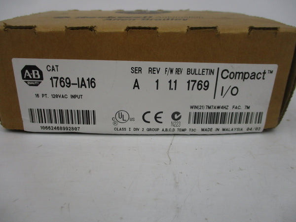INDUSTRIAL SPARE PART 1769-IA16 SER. A F/W 1.1 (NO TERMINAL) REV. 1 NSMP