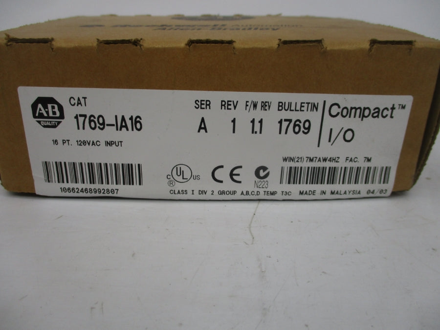 INDUSTRIAL SPARE PART 1769-IA16 SER. A F/W 1.1 (NO TERMINAL) REV. 1 NSMP