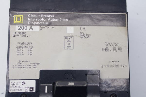 SQUARE D LAL36200 600V 200A UNMP