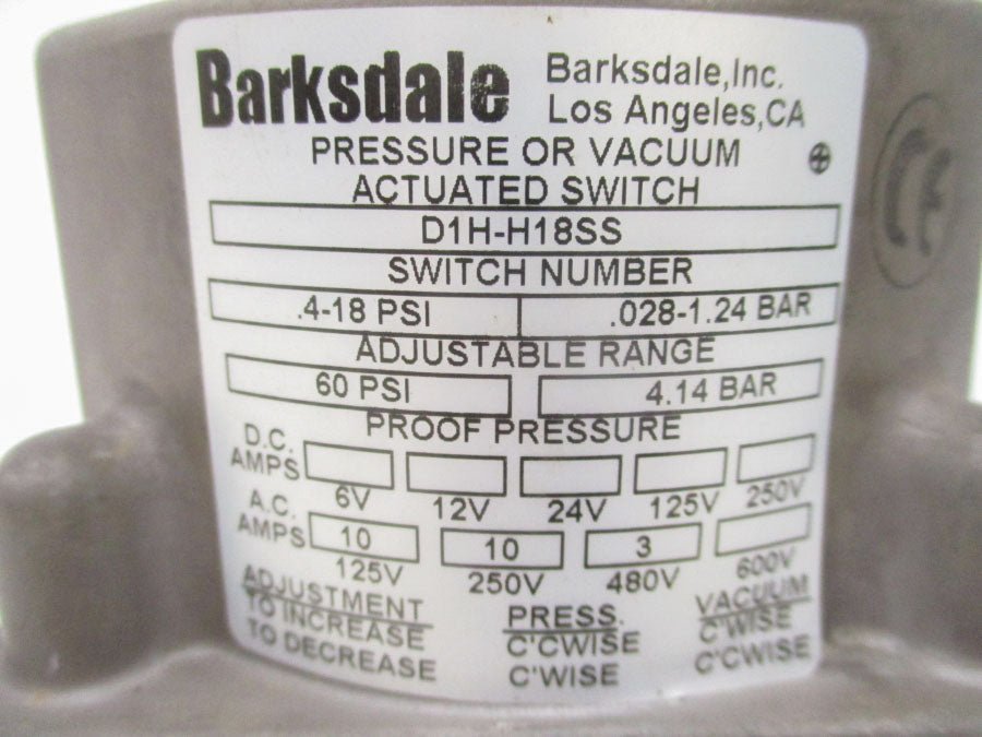 BARKDALE D1H-H18SS 480VAC 3A 60PSI NSNP