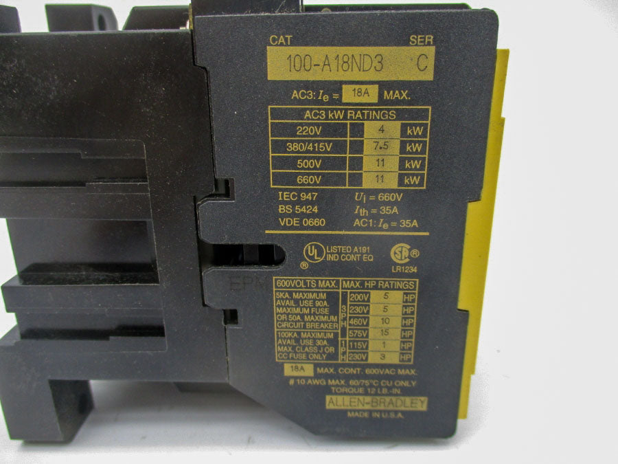 INDUSTRIAL SPARE PART 100-A18ND3 SER. C 110/120V 18A (BK/YL) NSMP