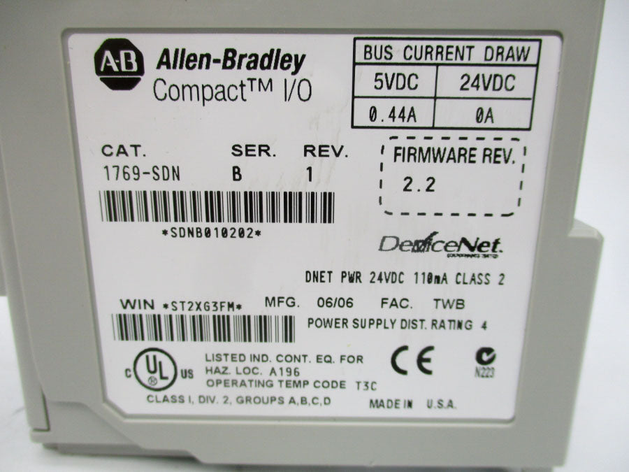 INDUSTRIAL SPARE PART 1769-SDN SER. B F/W 2.2 5-24VDC 0.44-0A REV. 1 NSMP