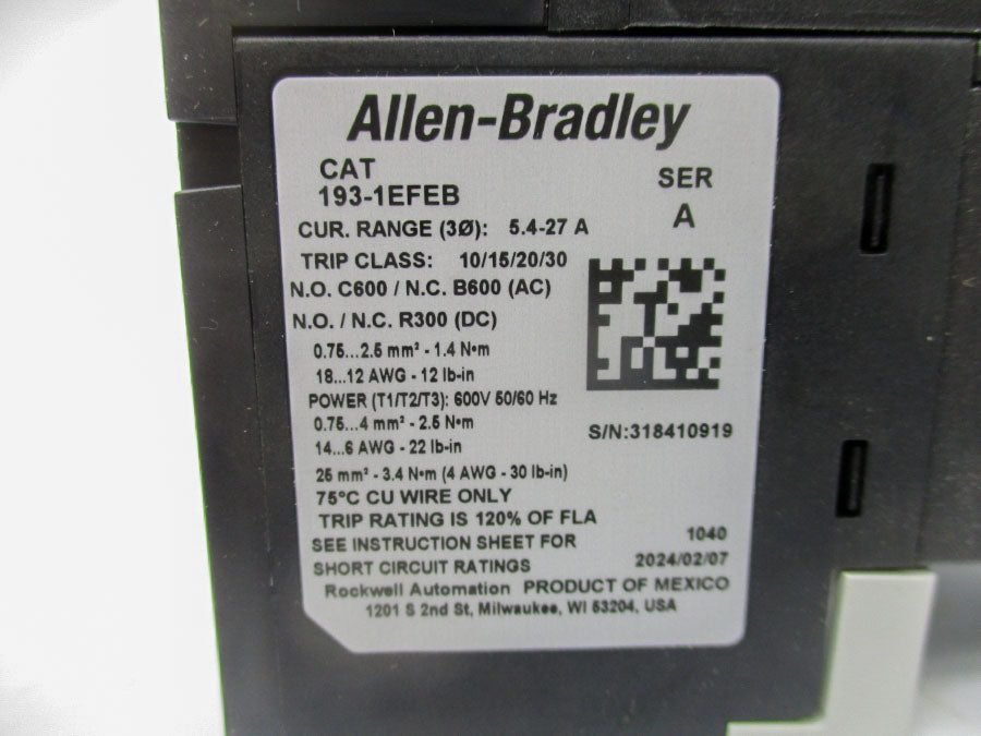 INDUSTRIAL SPARE PART 193-1EFEB SER. A 600V 5.4-27A (BR/WH) NSMP