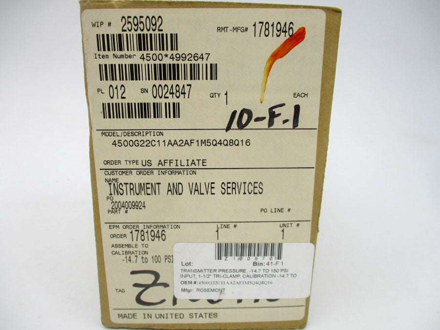 ROSEMOUNT 4500G22C11AA2AF1M5Q4Q8Q16 11.25-30VDC -14.7-100PSI NSMP