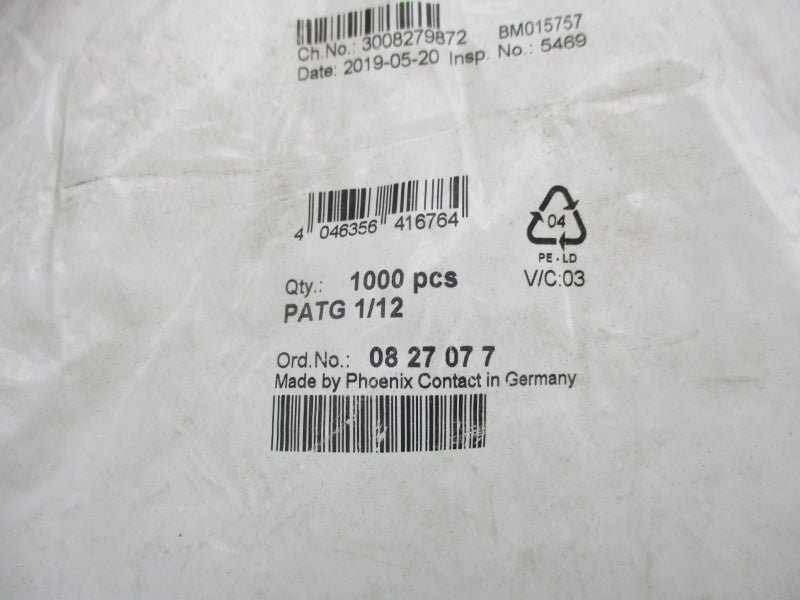 PHOENIX CONTACT PATG1/12 0827077 (PKG OF 1000PCS) NSMP