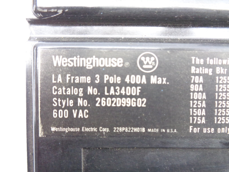 WESTINGHOUSE LA3400F 600VAC 250A UNMP