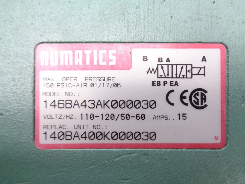 NUMATICS 146BA43AK000030 120V .15A 150PSI NSNP