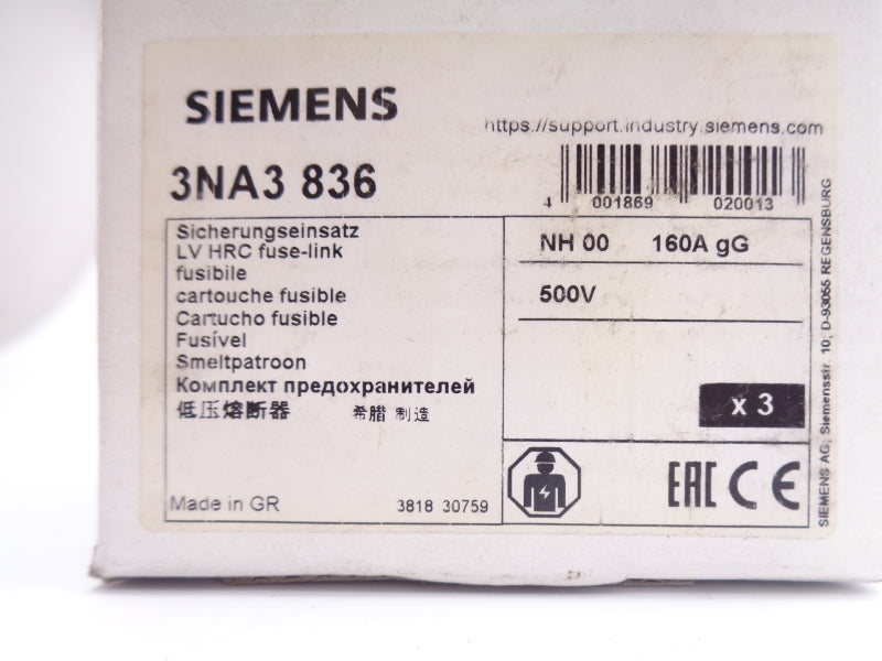 SIEMENS 3NA3 836 500V 160A (PKG OF 3) NSMP