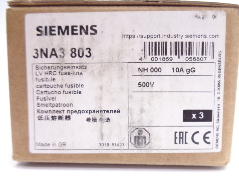 SIEMENS 3NE1803 500VAC 10A (PKG OF 3) NSMP