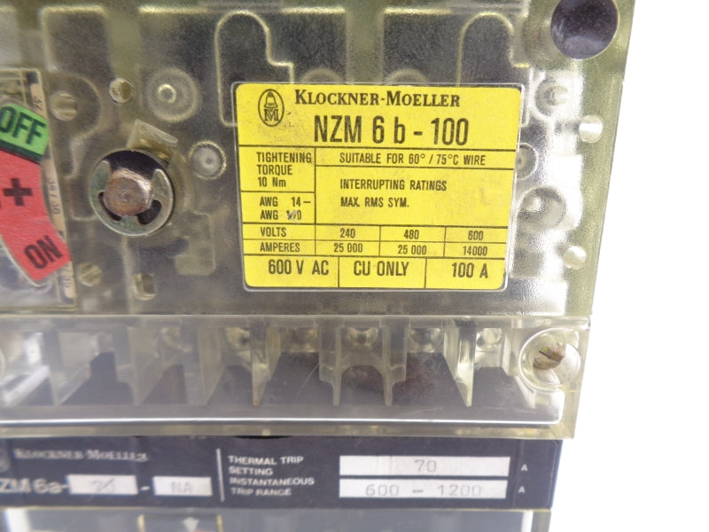 KLOCKNER-MOELLER NZM6B-100/NZM6A-70-100 600VAC 70A UNMP