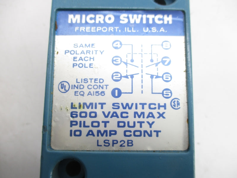 MICRO SWITCH LSP2B 600VAC 10A UNMP