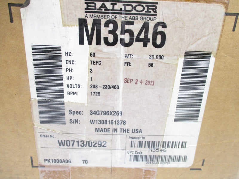 BALDOR M3546 208-230/460 3.7-3.4/1.7A NSMP