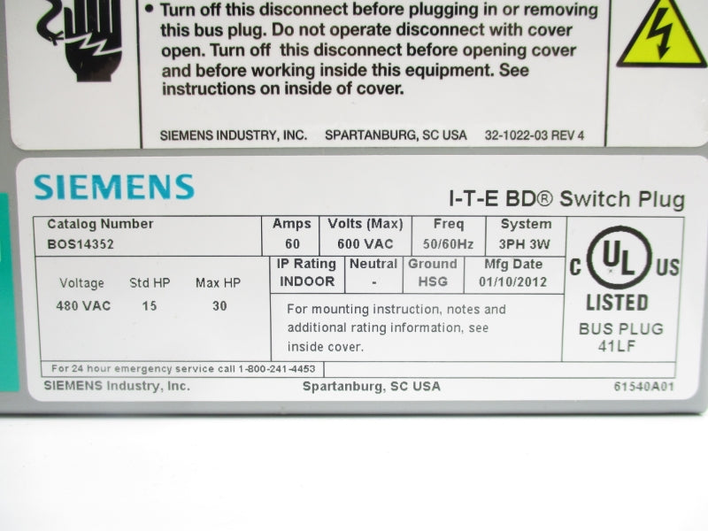 SIEMENS BOS14352 600VAC 60A (AS PICTURED) NSMP