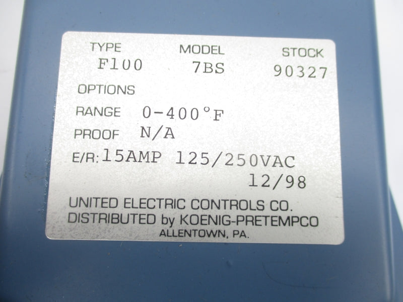 KOENIG PRETEMPCO F100 7BS 250VAC 15A 0-400F NSFS
