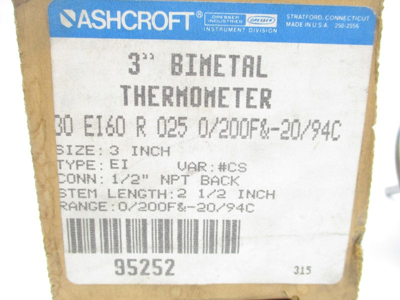 ASHCROFT 30EI60R025 0-200F 3" NSMP