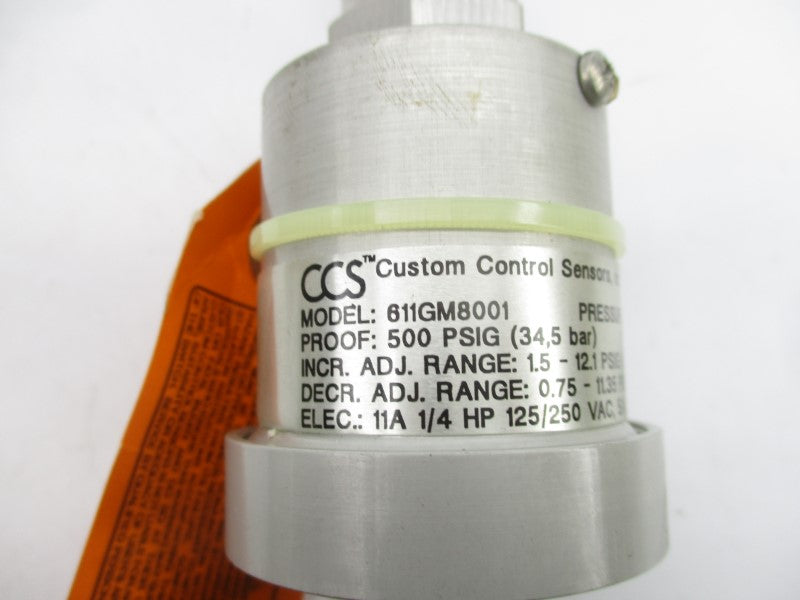 CUSTOM CONTROL SENSORS 611GM8001 125/250VAC 11A 500PSI NSMP