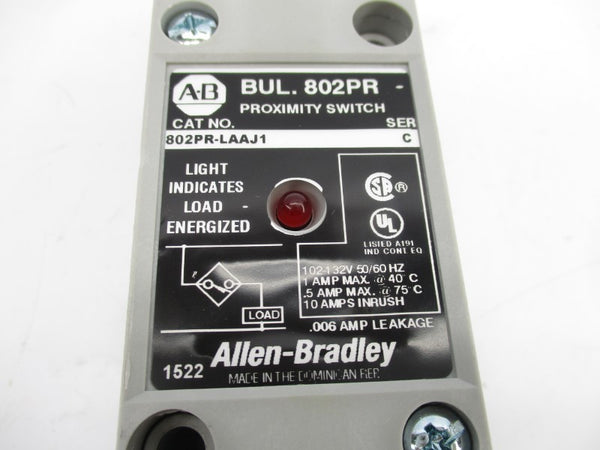 ALLEN BRADLEY 802PR-LAAJ1 SER. C 102-132VAC 10A (WH) NSMP