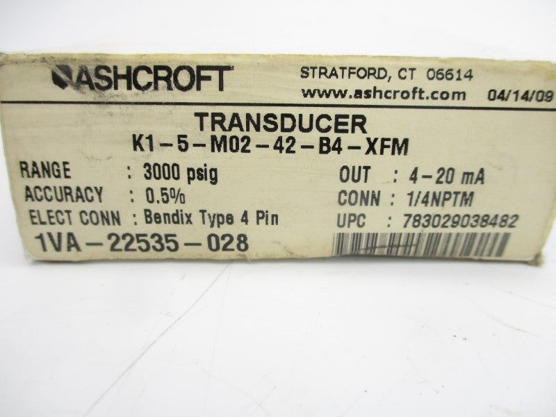 ASHCROFT K1-5-M02-42-B4-XFM 10-30VDC 3000PSI NSMP