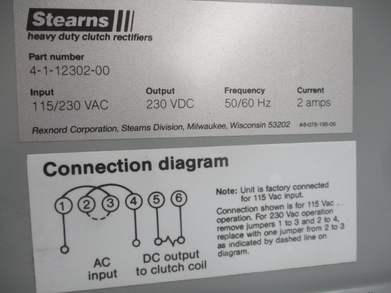 STEARNS 4-1-12302-00 115/230VAC 2A UNMP