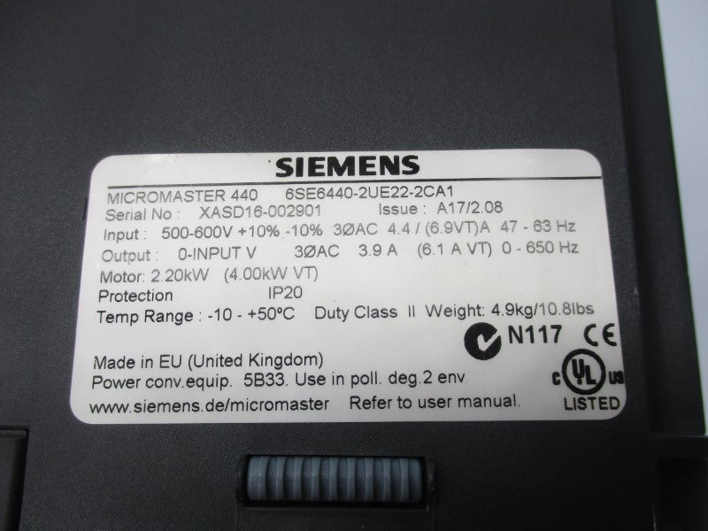 SIEMENS 6SE6440-2UE22-2CA1 500-600V 4.4A UNMP