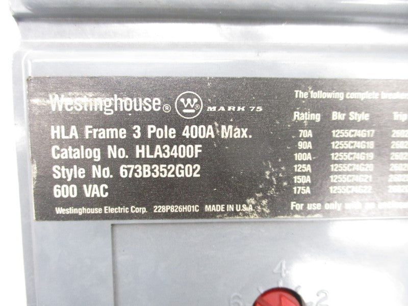 WESTINGHOUSE HLA3150 600VAC 150A UNMP