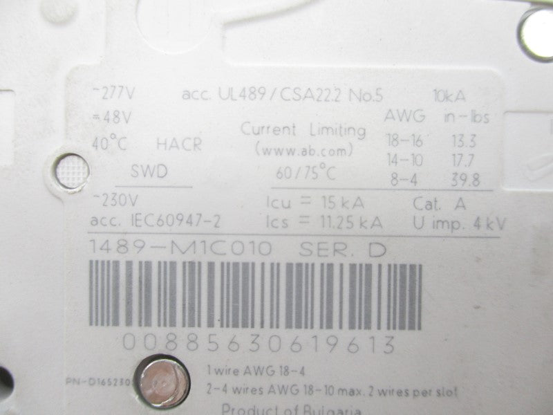 ALLEN BRADLEY 1489-M1C010 SER. D 277VAC 1A NSNP