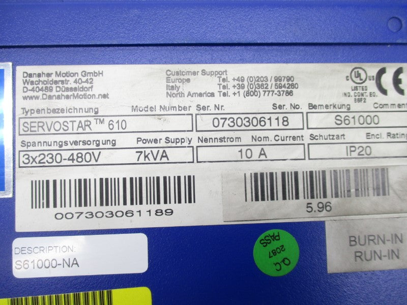 DANAHER SERVOSTAR610 S6100-NA 230-480V 10A UNMP