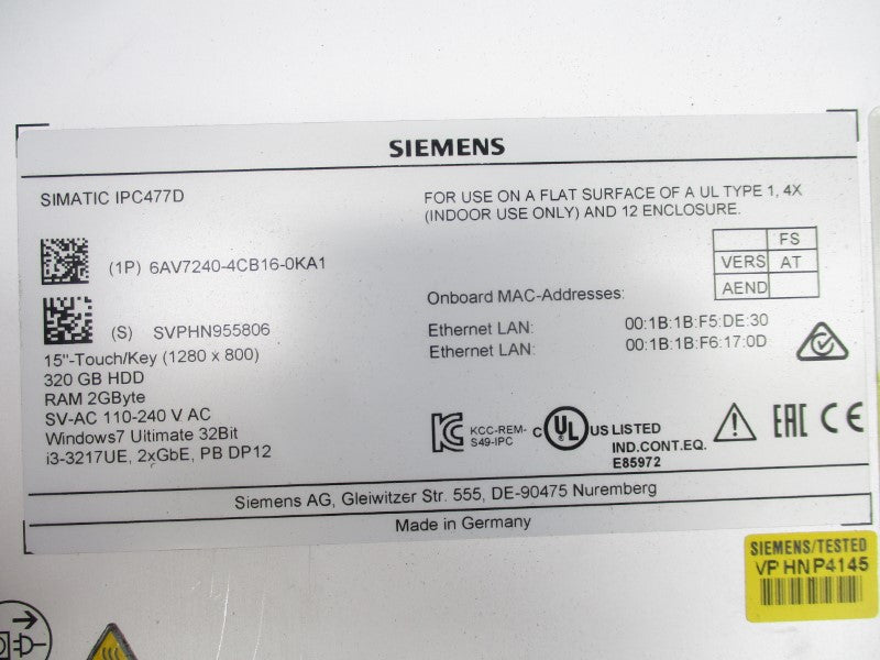 SIEMENS 6AV7240-4CB16-0KA1 100-240V 1.1A NSNP