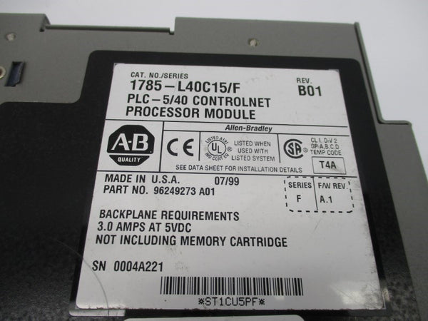 ALLEN BRADLEY 1785-L40C15 SER. F F/W A.1 5VDC 3A UNMP