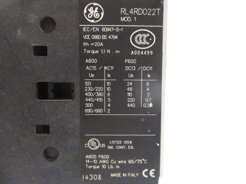 GENERAL ELECTRIC RL4RD022TG 48VDC NSNP