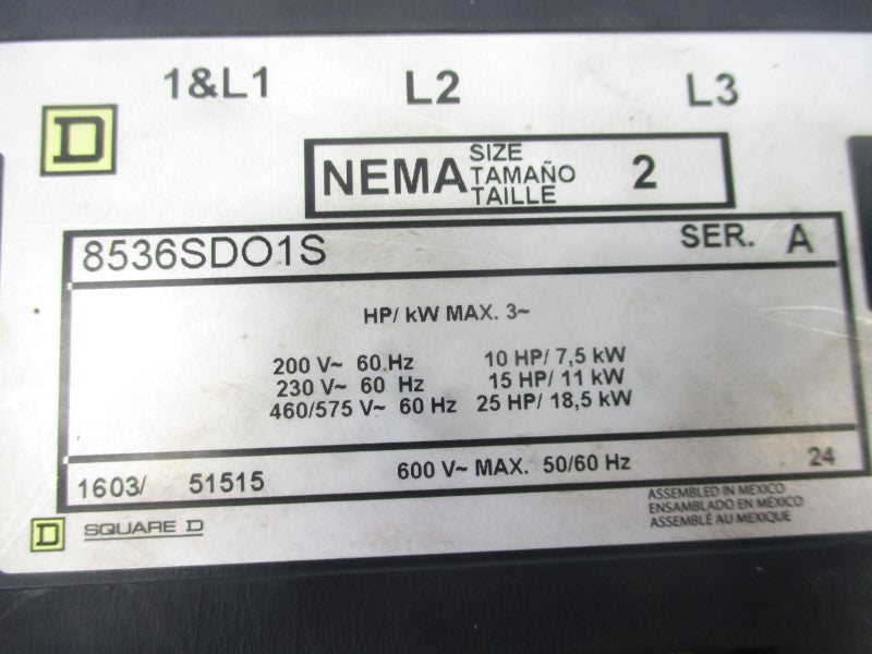 SQUARE D 8536SDO1S SER. A 110/120V (AS PICTURED) UNMP