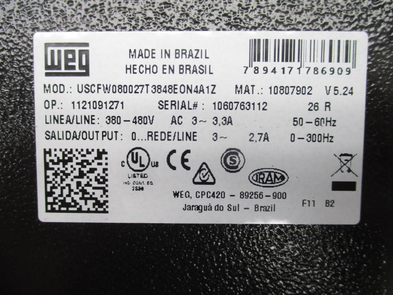 WEG USCFW080027T3848E0N4A1Z 380-480VAC 3.3A NSMP