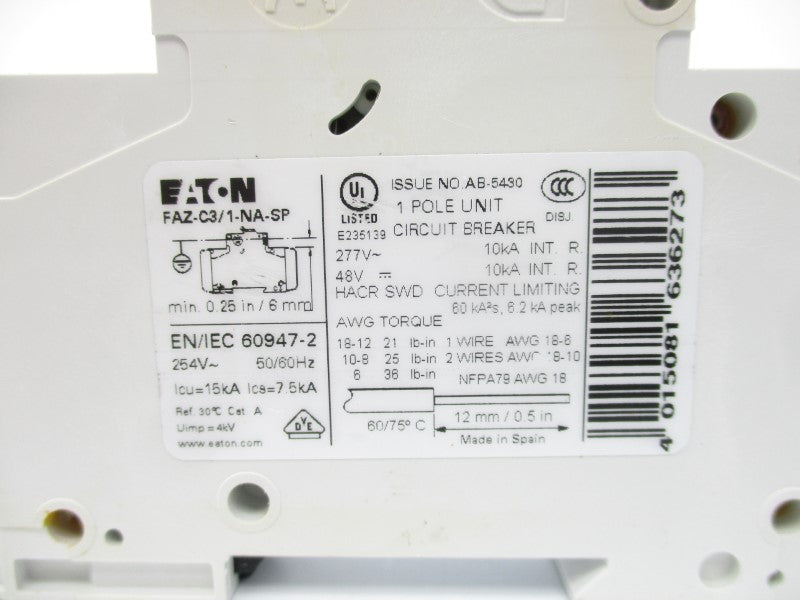 EATON FAZ-C3/1-NA-SP 167127 277VAC 3A (AS PICTURED) NSMP