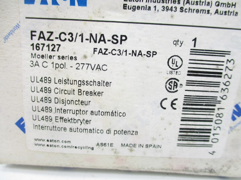 EATON FAZ-C3/1-NA-SP 167127 277VAC 3A (AS PICTURED) NSMP