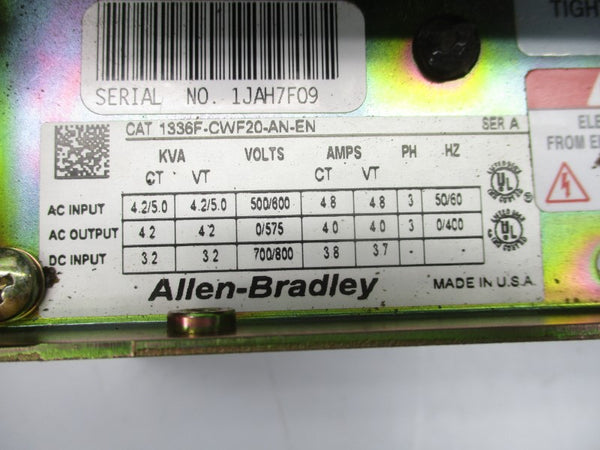 ALLEN BRADLEY 1336F-CWF20-AN-EN SER. A 500/600V 4.8A (AS PICTURED) UNMP