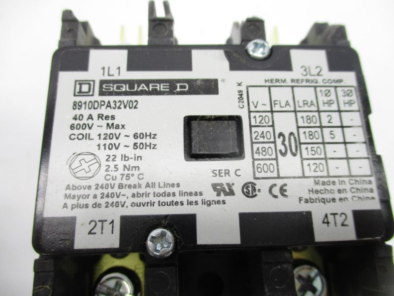 SQUARE D 8910DPA32V02 SER. C 110/120V 40A (AS PICTURED) NSNP