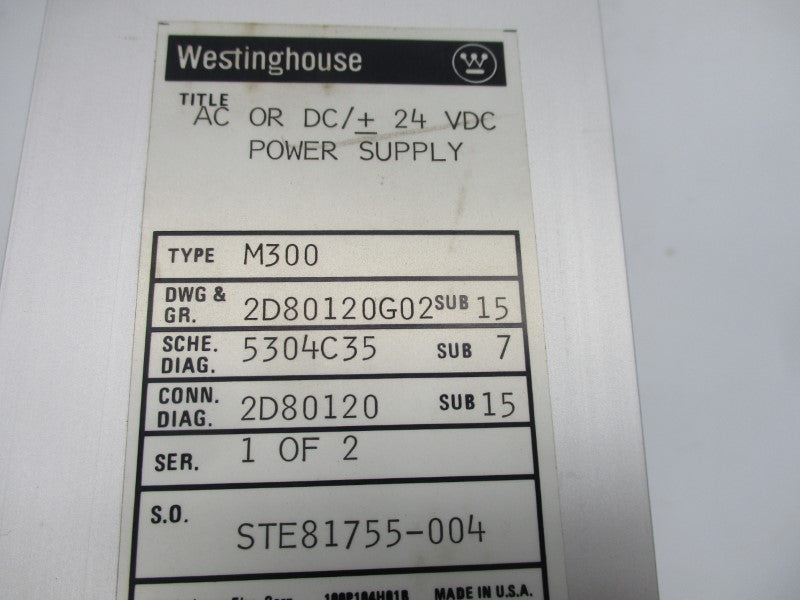 WESTINGHOUSE M300 2D80120G02 24VDC UNMP