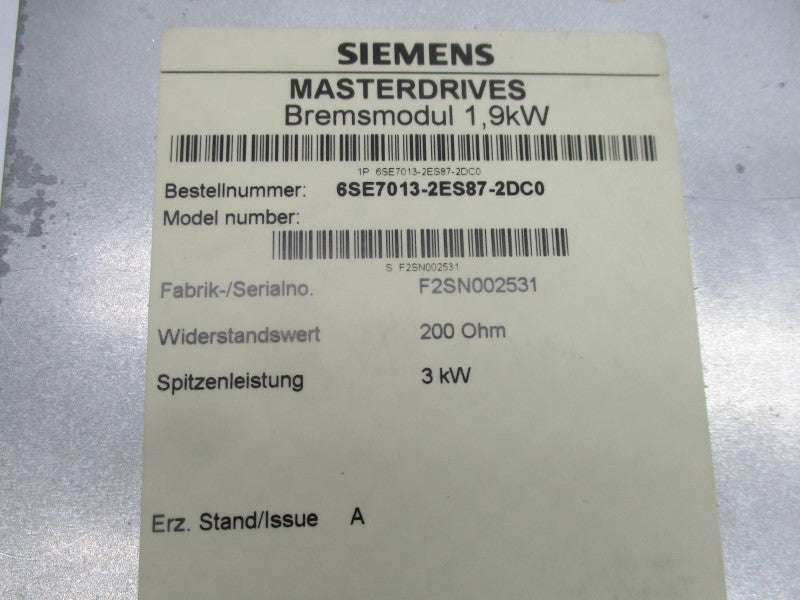 SIEMENS 6SE7013-2ES87-2DC0 NSMP