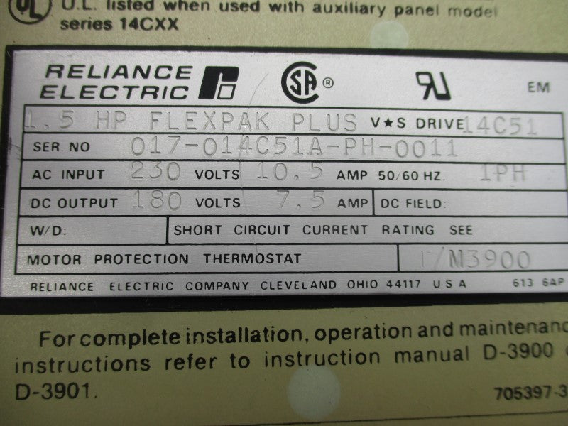 RELIANCE ELECTRIC 14C51 230V 10.5A UNMP