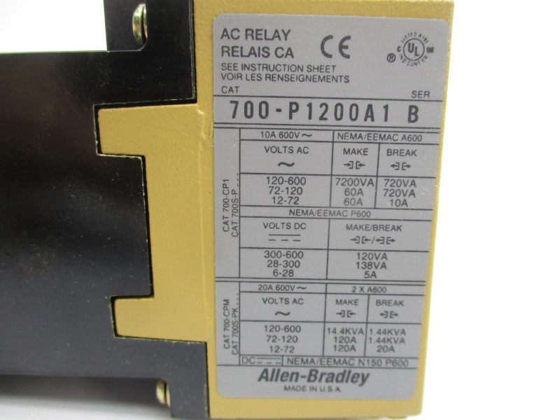 ALLEN BRADLEY 700-P1200A1 SER. B 110/115-120V 60A (WH) NSMP