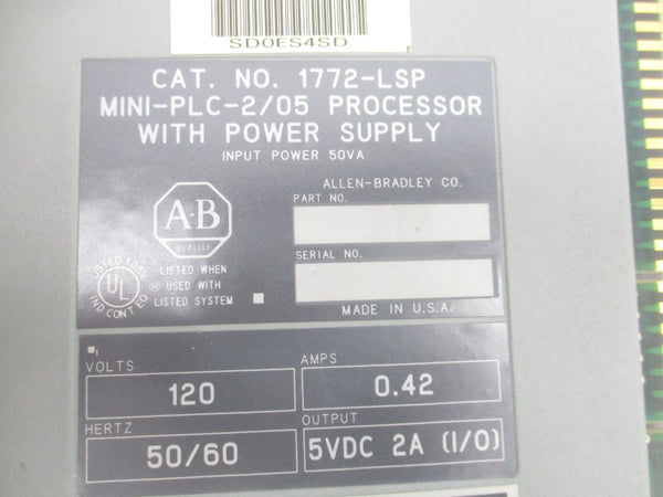 ALLEN BRADLEY 1772-LSP SER. A F/W F 120V 0.42A (NO KEY) UNMP
