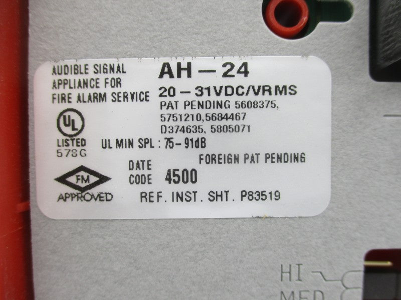 WHEELOCK AH-24-R 107892 20-31VDC NSMP