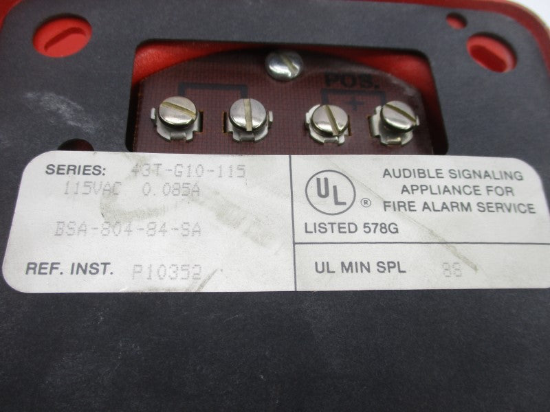 WHEELOCK 43T-G10-115 115VAC 0.085A (AS PICTURED) NSNP
