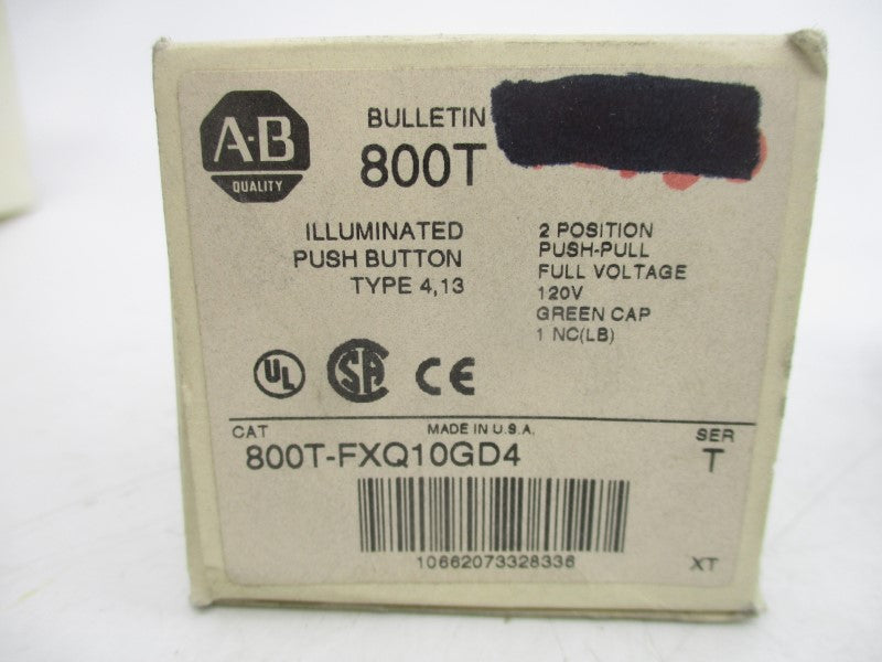 ALLEN BRADLEY 800T-FXQ10GD4 SER. T 120V (WH) NSMP